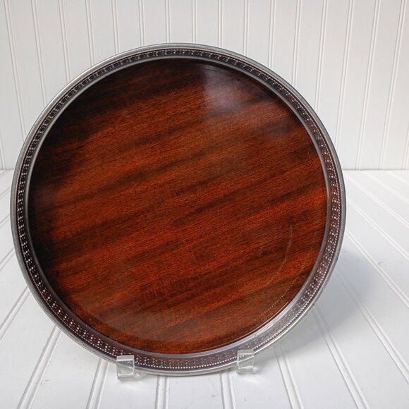 Pair of Vintage MCM Formica Laminated Serving Trays Silverplate Sides Platters - Picture 4 of 11